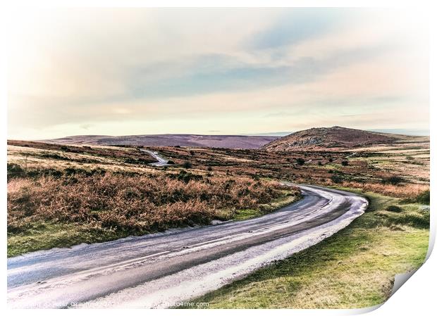 Winding Road Through Dartmoor In Devon At Sunset Print by Peter Greenway