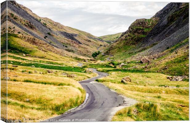 The Winding Road Through The Honiston Pass In The Lake District Canvas Print by Peter Greenway