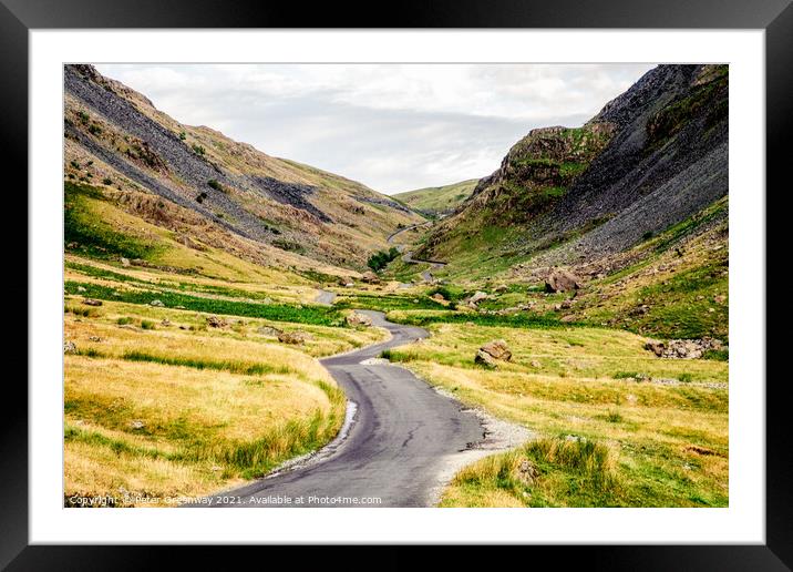 The Winding Road Through The Honiston Pass In The Lake District Framed Mounted Print by Peter Greenway