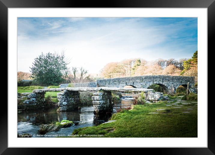 The Ancient 'Clapper Bridge' At Postbridge, Dartmo Framed Mounted Print by Peter Greenway