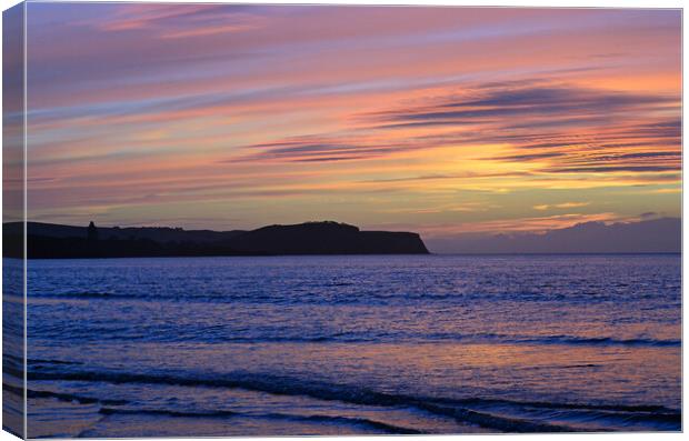 Ayr sunset over Greenan castle Canvas Print by Allan Durward Photography