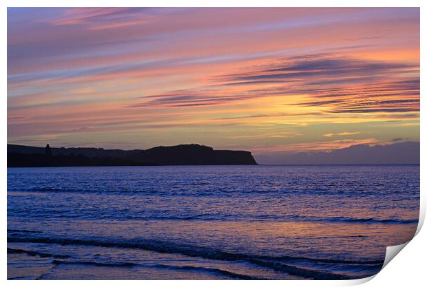 Ayr sunset over Greenan castle Print by Allan Durward Photography