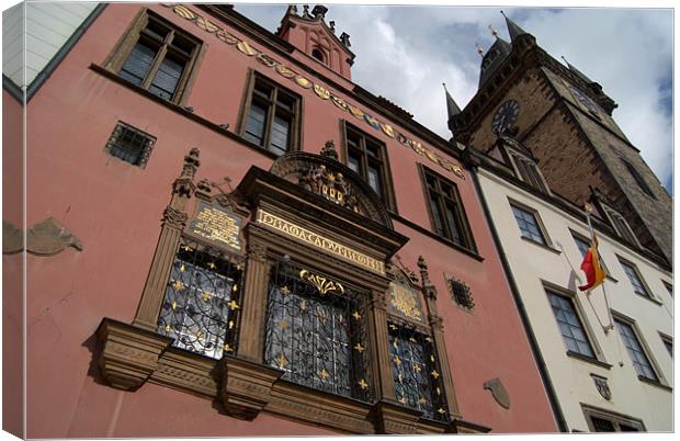 Buildings and Astronomical Clock, Prague Canvas Print by Serena Bowles