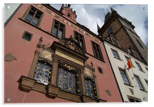 Buildings and Astronomical Clock, Prague Acrylic by Serena Bowles