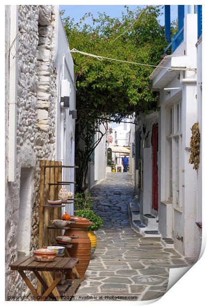 Dryopida backstreet, Kythnos Island Greece. Print by Chris North