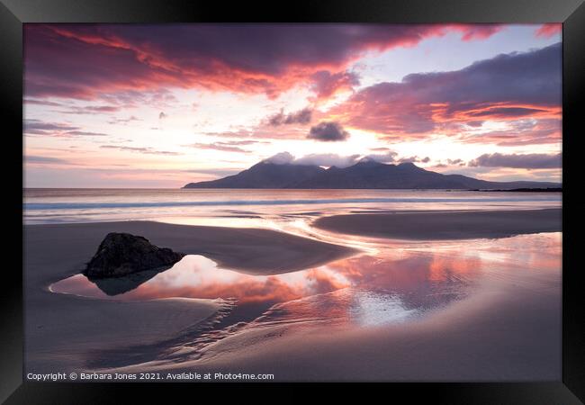 Singing Sands at Sunset  Isle of Eigg Scotland. Framed Print by Barbara Jones