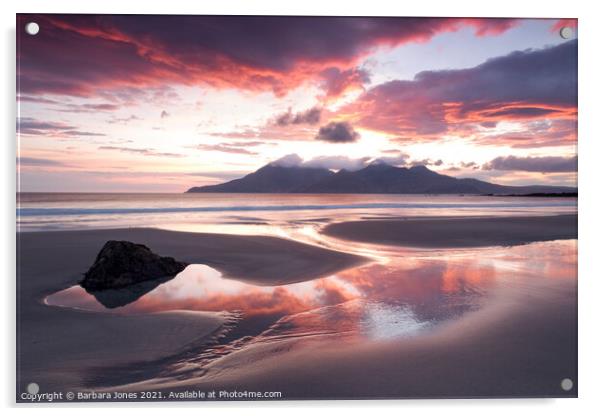 Singing Sands at Sunset  Isle of Eigg Scotland. Acrylic by Barbara Jones