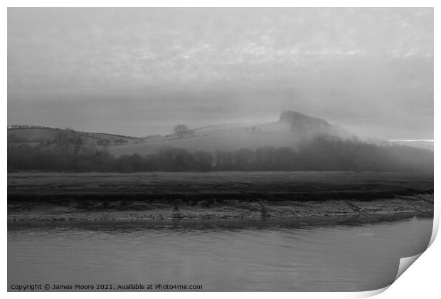 Misty morning on the River Torridge Print by James Moore
