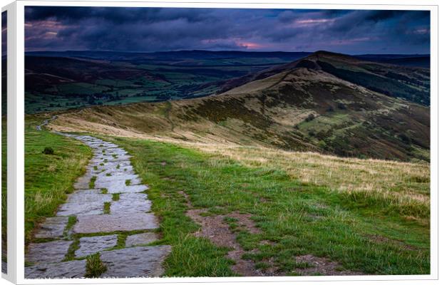 Stormy sunrise over Mam Tor Canvas Print by Peter Taylor