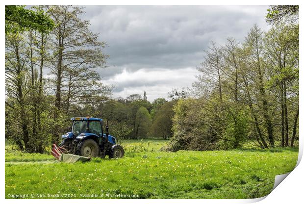 Farmer Cutting Grass in Gloucestershire Meadow Print by Nick Jenkins