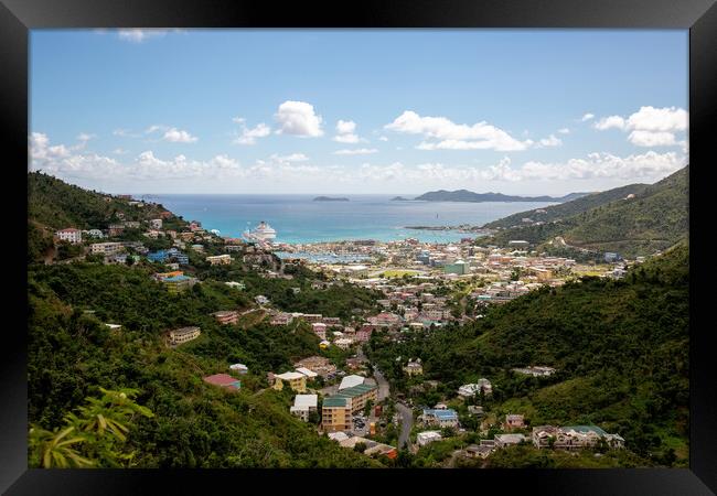 Overlooking Road Town on Tortola Framed Print by Roger Green