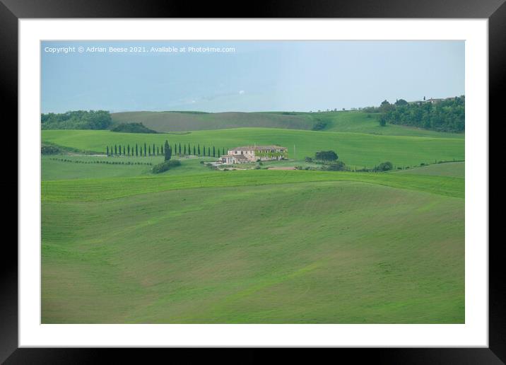 Tuscan hill farm Framed Mounted Print by Adrian Beese
