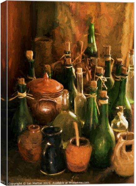 Old Bottles and Jugs Canvas Print by Ian Merton