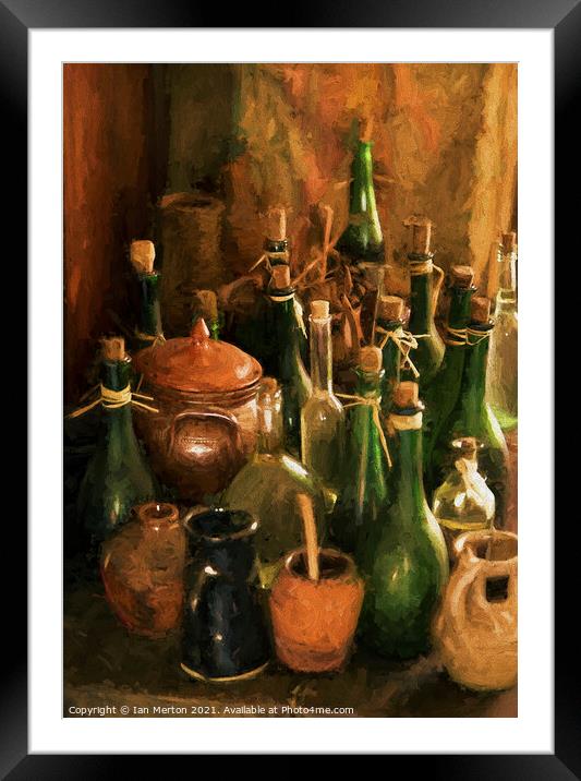 Old Bottles and Jugs Framed Mounted Print by Ian Merton