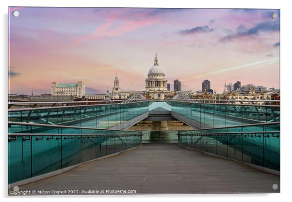 Millennium Bridge at Sunset Acrylic by Milton Cogheil