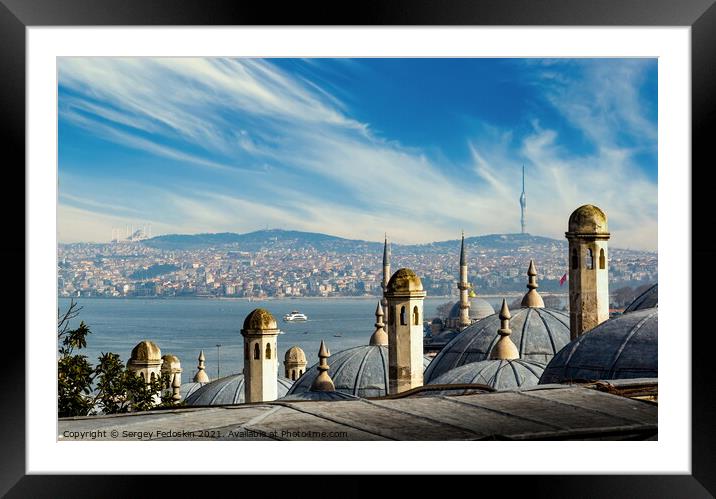 The view of the Bosphorus and old town of Istanbul. Framed Mounted Print by Sergey Fedoskin