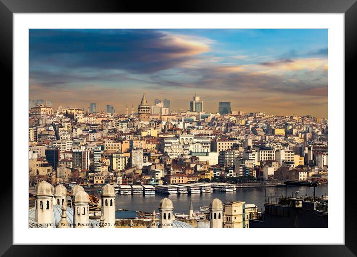 The view of the Bosphorus and old town of Istanbul. Framed Mounted Print by Sergey Fedoskin