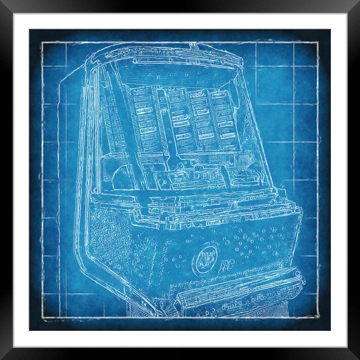 Jukebox Blueprint Framed Mounted Print by Richard Downs