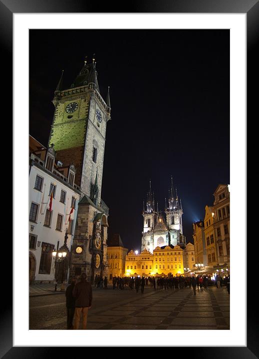 Old Town Square at Night, Prague Framed Mounted Print by Serena Bowles