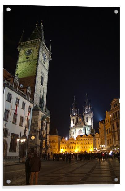 Old Town Square at Night, Prague Acrylic by Serena Bowles
