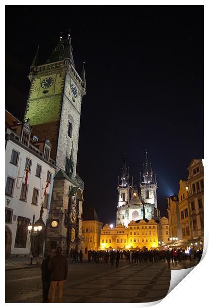 Old Town Square at Night, Prague Print by Serena Bowles