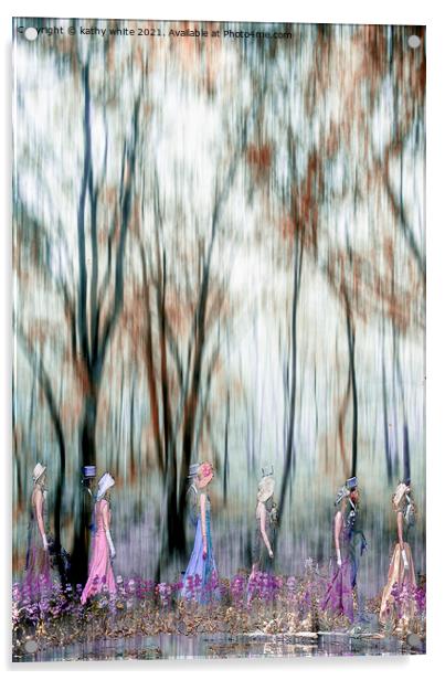 Dancing in the woods,Cornwall midday dance, Flora  Acrylic by kathy white