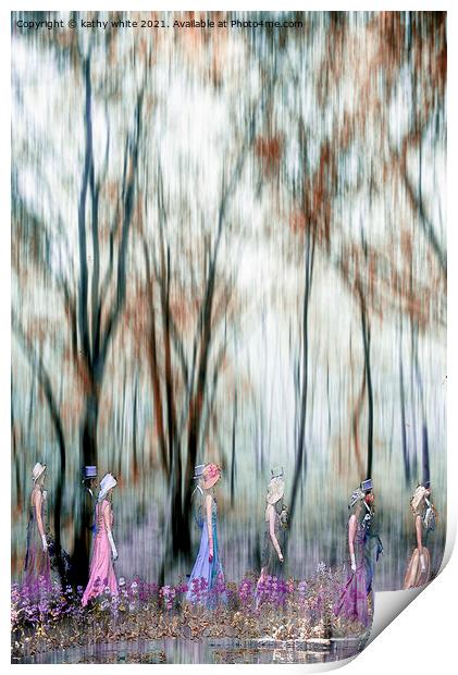 Dancing in the woods,Cornwall midday dance, Flora  Print by kathy white