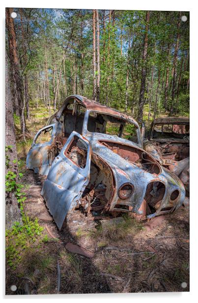 Kirkoe Mosse Bilkyrkogard Falling Apart Cars Acrylic by Antony McAulay