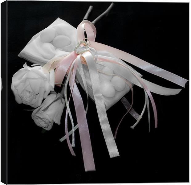 Pink Ribbons, White Roses Canvas Print by Karen Martin