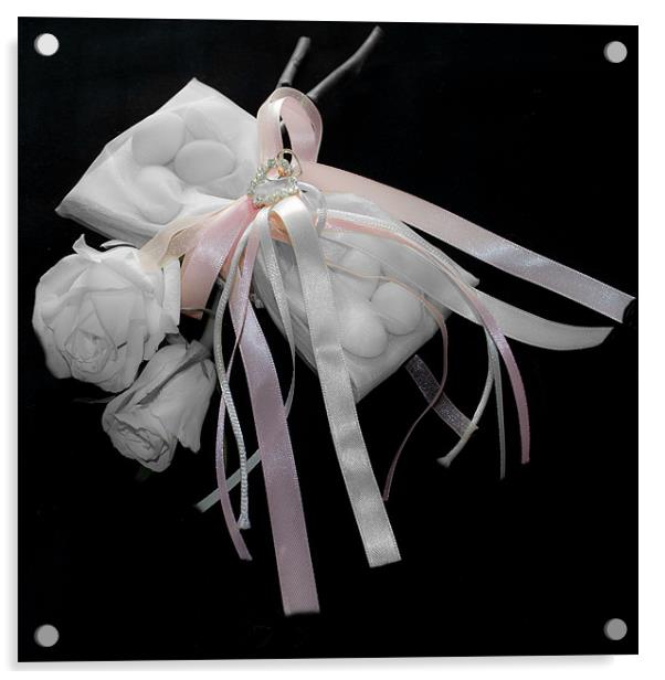 Pink Ribbons, White Roses Acrylic by Karen Martin