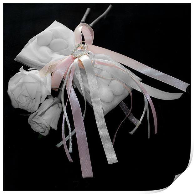 Pink Ribbons, White Roses Print by Karen Martin