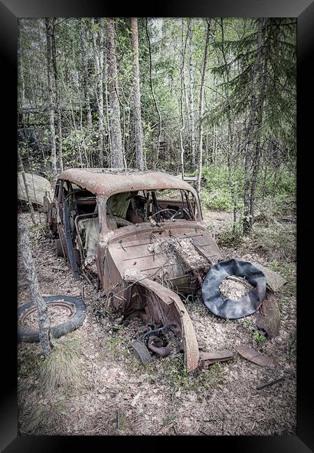 Kirkoe Mosse Bilkyrkogard Rusty Car Framed Print by Antony McAulay
