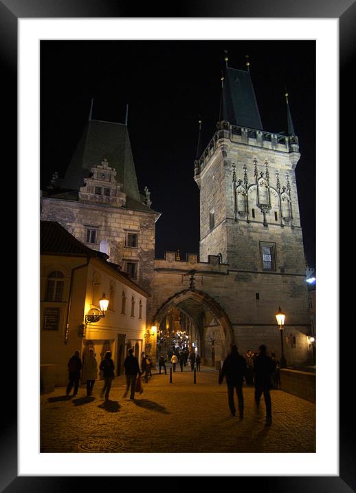 On the Charles Bridge at Night Framed Mounted Print by Serena Bowles