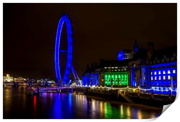 London Eye and the Thames Print by Oxon Images