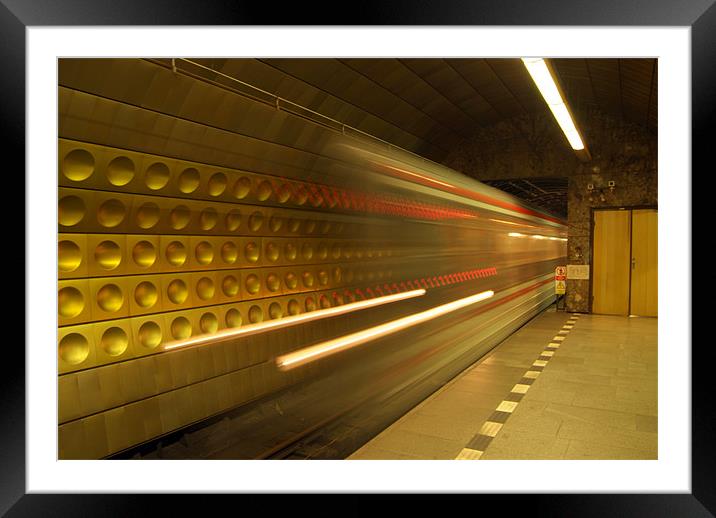 Prague Metro - The Train Arrives Framed Mounted Print by Serena Bowles