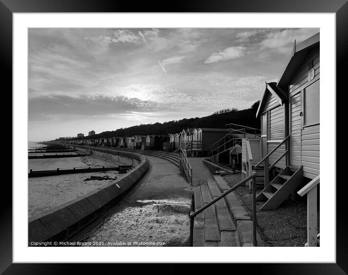 Beach huts frinton in black and white Framed Mounted Print by Michael bryant Tiptopimage