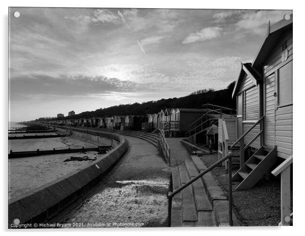 Beach huts frinton in black and white Acrylic by Michael bryant Tiptopimage