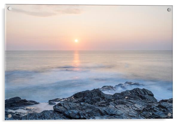 Treyarnon Bay pastel, Cornwall Acrylic by Frank Farrell