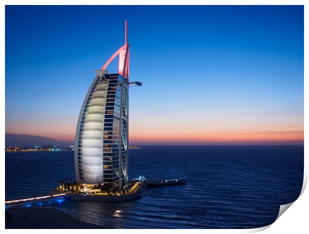 Sunset at the Burj Al Arab Print by Tommy Dickson