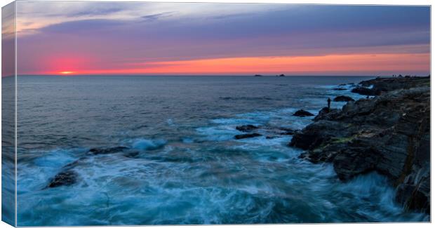 Fishing at last light, Treyarnon By, Cornwall Canvas Print by Frank Farrell