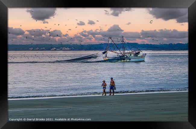 Shrimp Boat and Walk at Dusk Framed Print by Darryl Brooks