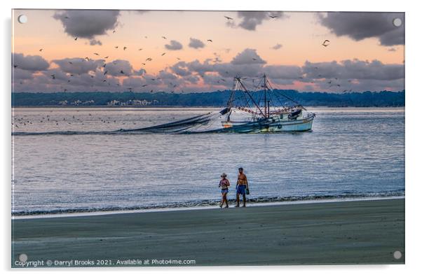 Shrimp Boat and Walk at Dusk Acrylic by Darryl Brooks
