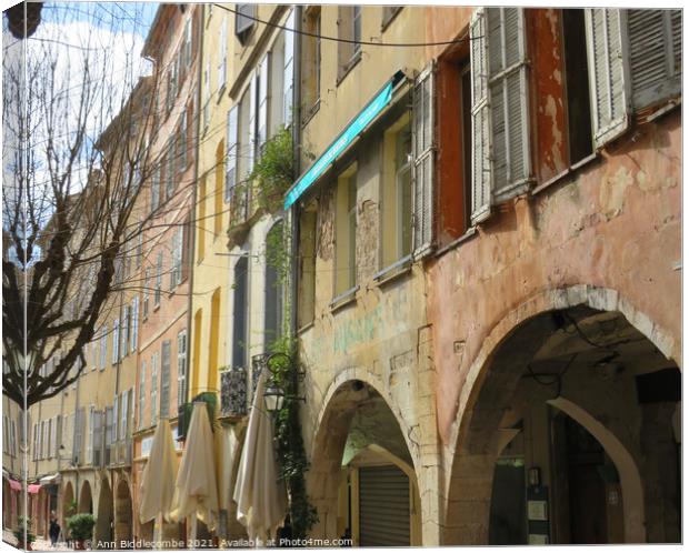 Arches in Grasse Canvas Print by Ann Biddlecombe