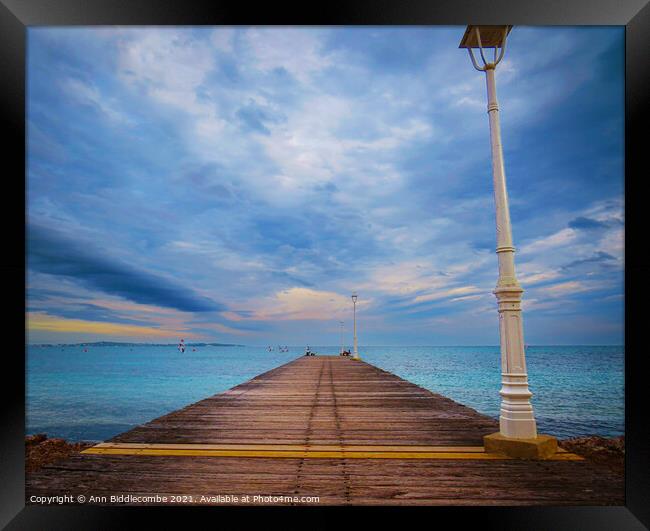 A lighter version of Jetty to nowhere  Framed Print by Ann Biddlecombe