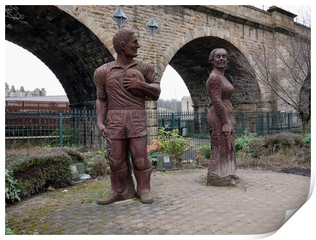 Sculptures of man and woman in Dewsbury Print by Roy Hinchliffe