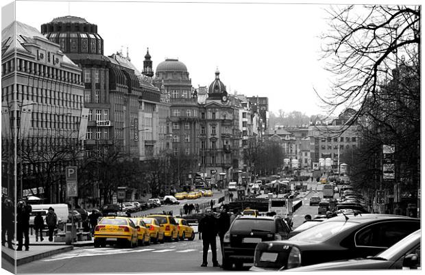 Taxis in Wenceslas Square Canvas Print by Serena Bowles