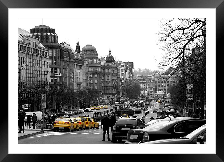 Taxis in Wenceslas Square Framed Mounted Print by Serena Bowles