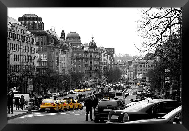 Taxis in Wenceslas Square Framed Print by Serena Bowles