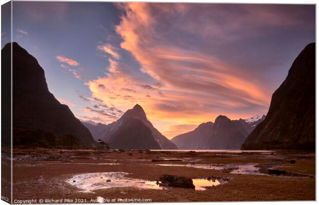 Milford Sound Sunset Canvas Print by Richard Pike