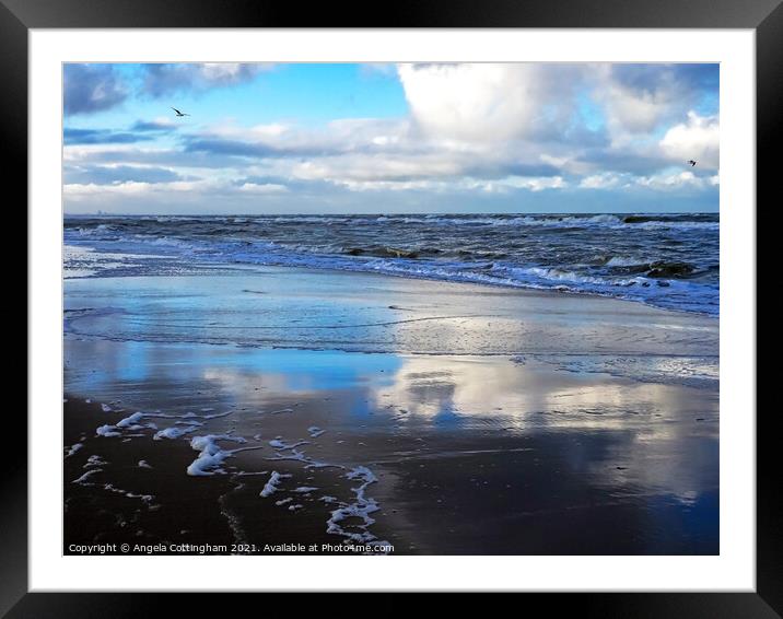 Reflections on Noordwijk Beach Framed Mounted Print by Angela Cottingham